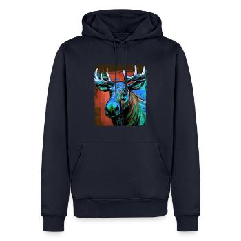 Elch Porträt - Männer Premium Bio Hoodie - Navy - Vorne - Nico (187cm)
