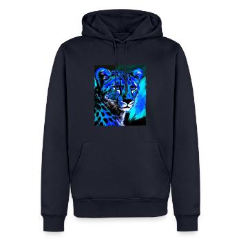 Portrait de guépard - Sweat à capuche Premium bio Homme - bleu marine - Devant - Nico (187cm)