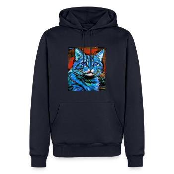 Portrait de chat - Sweat à capuche Premium bio Homme - bleu marine - Devant - Nico (187cm)