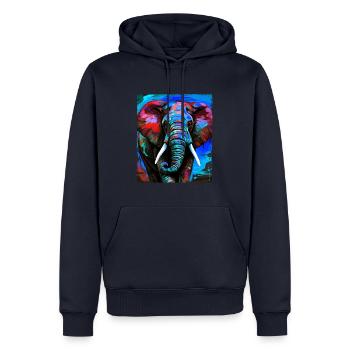 Portrait d’éléphant - Sweat à capuche Premium bio Homme - bleu marine - Devant - Nico (187cm)