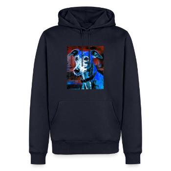 Portrait de chien lévrier - Sweat à capuche Premium bio Homme - bleu marine - Devant - Nico (187cm)