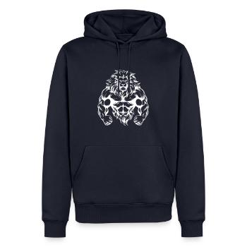Löwe Bodybuilding Muskeln Workout Gym - Männer Premium Bio Hoodie - Navy - Vorne - Nico (187cm)