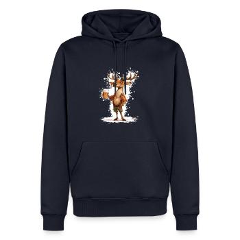 Hirsch Bier Lustig - Männer Premium Bio Hoodie - Navy - Vorne - Nico (187cm)