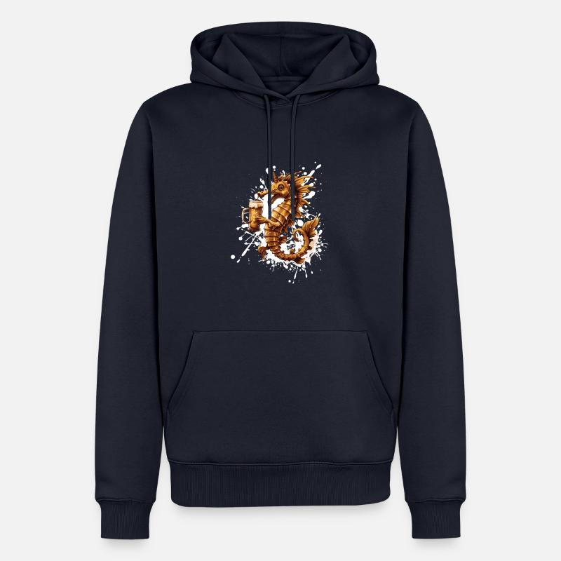 Bière d’hippocampe drôle - Sweat à capuche Premium bio Homme - bleu marine