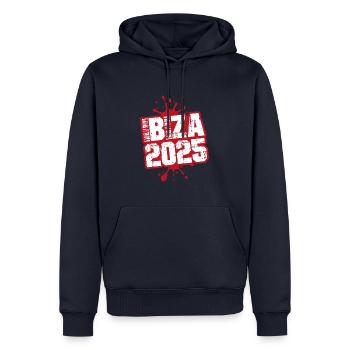 Blobs d’Ibiza 2025 - Sweat à capuche Premium bio Homme - bleu marine - Devant - Nico (187cm)