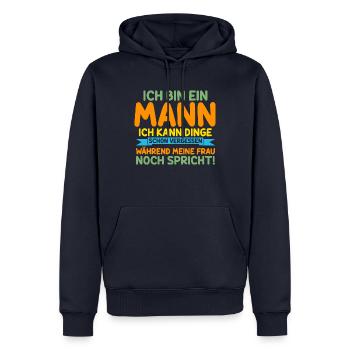 Ich Bin Ein Mann - Männer Premium Bio Hoodie - Navy - Vorne - Nico (187cm)