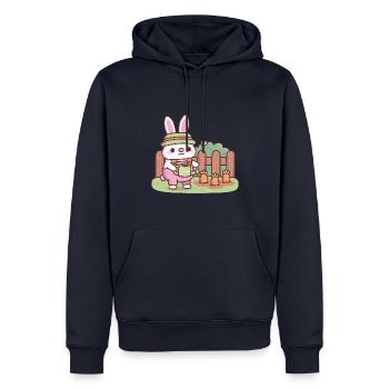 Cute Bunny Gardener Watering Carrots - Men’s Premium Organic Hoodie - navy - Front - Nico (187cm)
