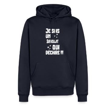 Surveillant qui déchire cadeau - Sweat à capuche Premium bio Homme - bleu marine - Devant - Nico (187cm)