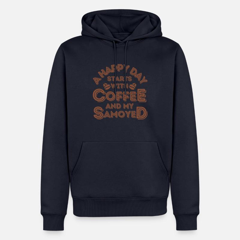 Samoyède Café Chien Café - Sweat à capuche Premium bio Homme - bleu marine
