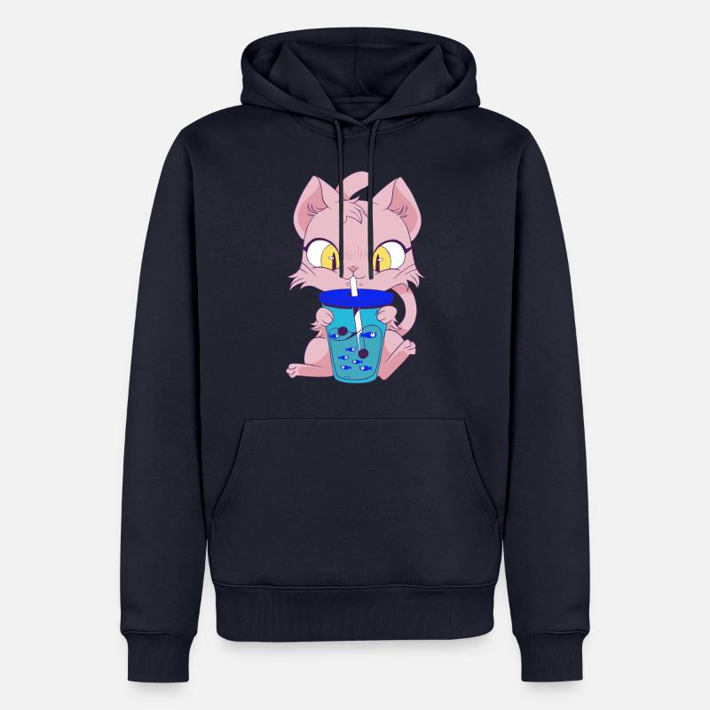 Cat with Fishbubble Tee - Männer Premium Bio Hoodie - Navy