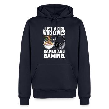 Ramen & Gaming – Parfait pour les Gamer Girls - Sweat à capuche Premium bio Homme - bleu marine - Devant - Nico (187cm)