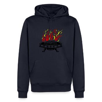 Grill Symbol Logo Feuer Grillen - Männer Premium Bio Hoodie - Navy - Vorne - Nico (187cm)