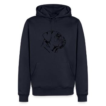 DOGUE DE BORDEAUX - Bordeaux Dogue Allemand Wilsigns - Sweat à capuche Premium bio Homme - bleu marine - Devant - Nico (187cm)