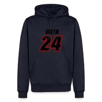 Ibiza 24 - Männer Premium Bio Hoodie - Navy - Vorne - Nico (187cm)