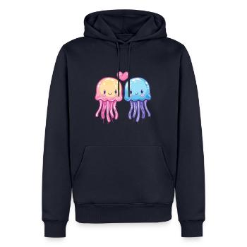 Qualle Paar Verliebt Tier Valentinstag - Männer Premium Bio Hoodie - Navy - Vorne - Nico (187cm)