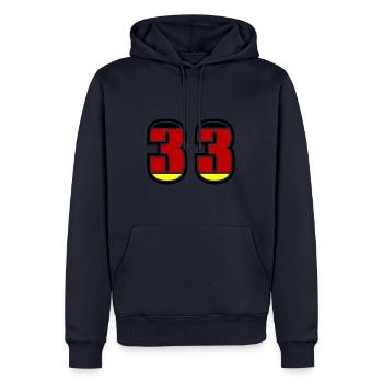 33 Nummer Deutschland Trikot - Männer Premium Bio Hoodie - Navy - Vorne - Nico (187cm)