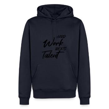Hard work beats talent - Men’s Premium Organic Hoodie - navy - Front - Nico (187cm)
