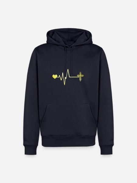 Kreuz Puls Herz Liebe Christentum - Männer Premium Bio Hoodie - Navy