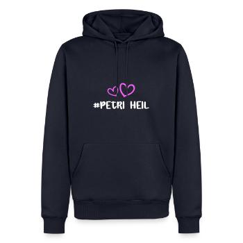 Petri Heil Herz - Männer Premium Bio Hoodie - Navy - Vorne - Nico (187cm)
