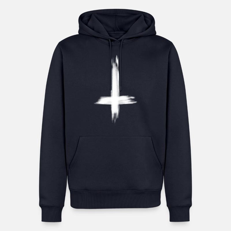 Sinner - Pécheur - Croix inversée - Sweat à capuche Premium bio Homme - bleu marine