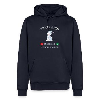 t shirt mon lapin m'appelle humour lapin drole - Sweat à capuche Premium bio Homme - bleu marine - Devant - Nico (187cm)