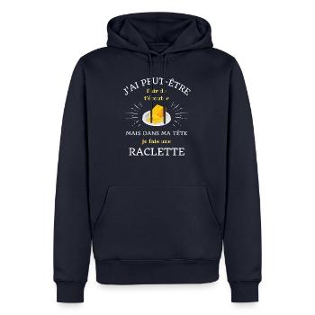 t shirt dans ma tete raclette humour raclette - Sweat à capuche Premium bio Homme - bleu marine - Devant - Nico (187cm)