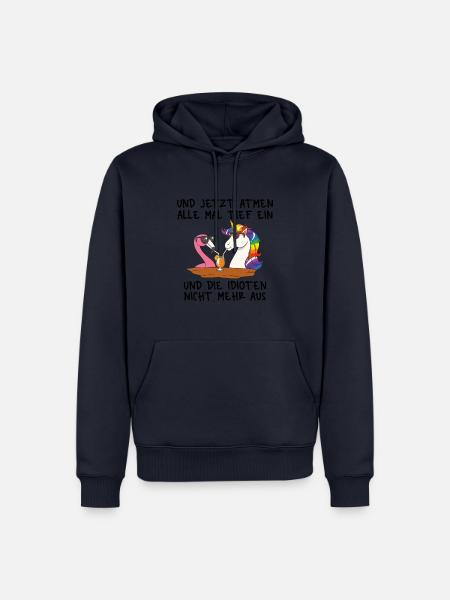 Einatmen Ausatmen Idioten Flamingo Einhorn - Männer Premium Bio Hoodie - Navy
