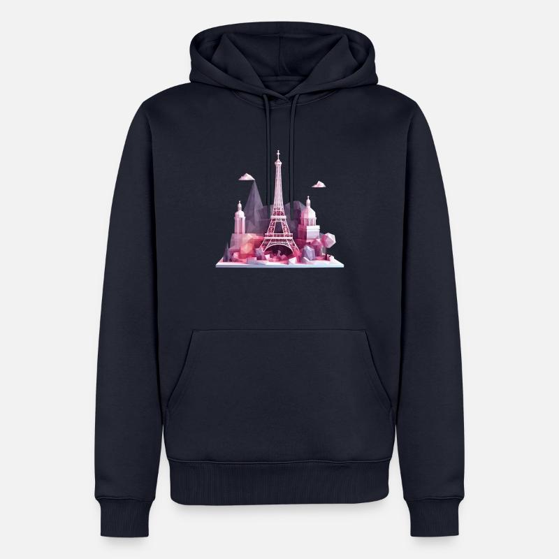Geometrisches Low-Poly Pariser Insel, Eiffelturm - Männer Premium Bio Hoodie - Navy