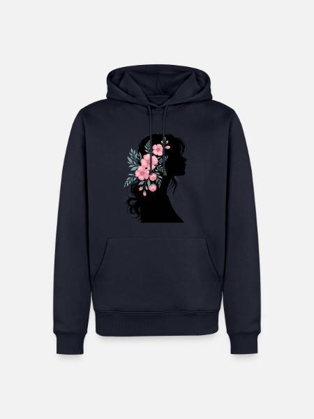 Elegant woman silhouette with flowers in hair - Men’s Premium Organic Hoodie - navy