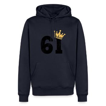 61 Crown 61e anniversaire 61 ans - Sweat à capuche Premium bio Homme - bleu marine - Devant - Nico (187cm)