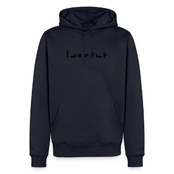 Nerdy design "Gamer Retro T" filled in - Men’s Premium Organic Hoodie - navy - Front - Nico (187cm)