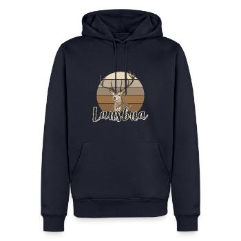 Lausbua Hirsch Lederhosen - Männer Premium Bio Hoodie - Navy - Vorne - Nico (187cm)