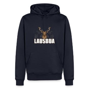 Lausbua Hirsch Lederhosen - Männer Premium Bio Hoodie - Navy - Vorne - Nico (187cm)
