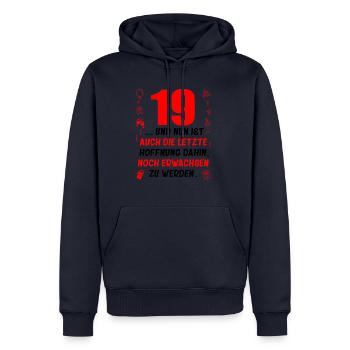 19. Geburtstag Mann 19.Ehrentag 19. Jubiläum Fun - Männer Premium Bio Hoodie - Navy - Vorne - Nico (187cm)