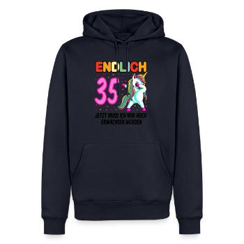 35. Geburtstag Einhorn 35 Jahre 35. Jubiläum Fun - Männer Premium Bio Hoodie - Navy - Vorne - Nico (187cm)