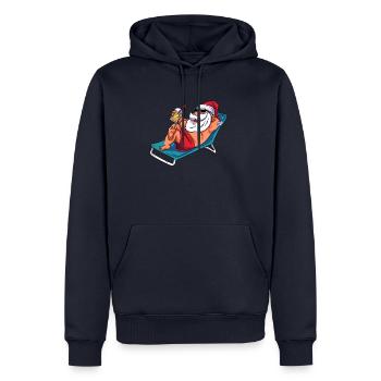 Plage Père Noël - Sweat à capuche Premium bio Homme - bleu marine - Devant - Nico (187cm)