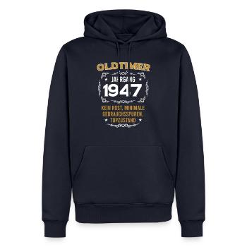 Oldtimer Jahrgang 1947 Vintage Design - Männer Premium Bio Hoodie - Navy - Vorne - Nico (187cm)