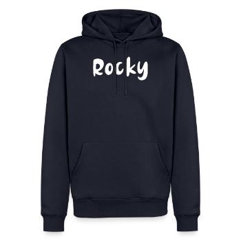 Name, Schrift,weiss,rocky - Männer Premium Bio Hoodie - Navy - Vorne - Nico (187cm)