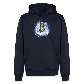 loup,bleu,chien, chien de berger,Chien, peinture,graffiti - Sweat à capuche Premium bio Homme - bleu marine - Devant - Nico (187cm)