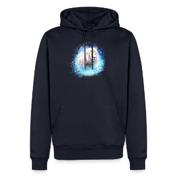 lion,tête de lion, graffiti, bleu,lion blanc - Sweat à capuche Premium bio Homme - bleu marine - Devant - Nico (187cm)