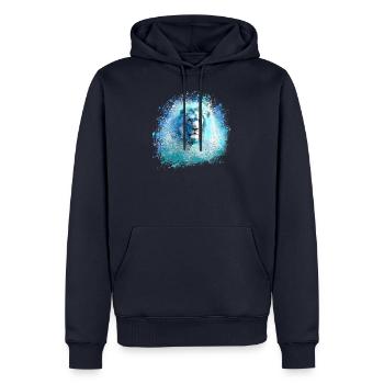 lion, tête de lion, graffiti, peinture, bleu - Sweat à capuche Premium bio Homme - bleu marine - Devant - Nico (187cm)