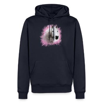 cheval , moisi ,graffiti , peinture,cheval blanc, - Sweat à capuche Premium bio Homme - bleu marine - Devant - Nico (187cm)