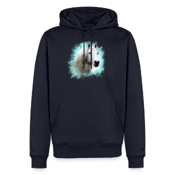 cheval , moisi ,graffiti , peinture,cheval blanc, - Sweat à capuche Premium bio Homme - bleu marine - Devant - Nico (187cm)