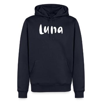 Name, Schrift,weiss,luna - Männer Premium Bio Hoodie - Navy - Vorne - Nico (187cm)