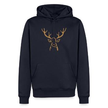 Hirsch - Männer Premium Bio Hoodie - Navy - Vorne - Nico (187cm)