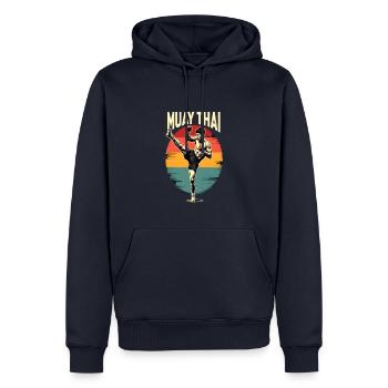 Drôle Muay Thai Boxe Muay Thai - Sweat à capuche Premium bio Homme - bleu marine - Devant - Nico (187cm)