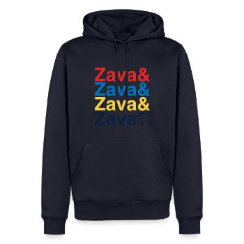 Ted Lasso Zava Schriftzug Bunt - Männer Premium Bio Hoodie - Navy - Vorne - Nico (187cm)