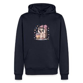 Kawaii Hedgehog: Sweet Bubble Tea Fan - Men’s Premium Organic Hoodie - navy - Front - Nico (187cm)