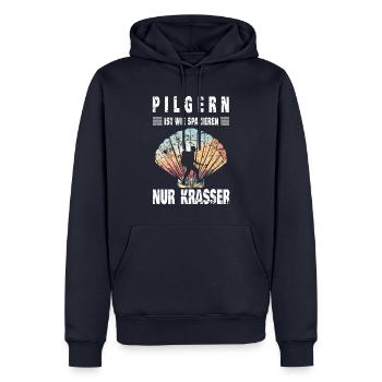 Pilgern ist wie ... - Männer Premium Bio Hoodie - Navy - Vorne - Nico (187cm)