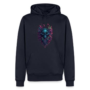 Schädel, Rockmusik, Totenkopf, Flowers - Männer Premium Bio Hoodie - Navy - Vorne - Nico (187cm)